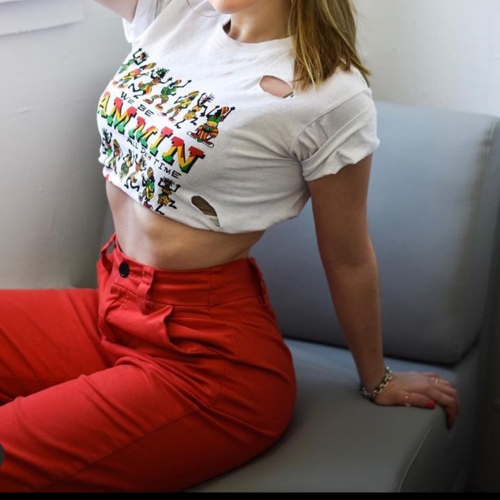High waisted red mom jeans